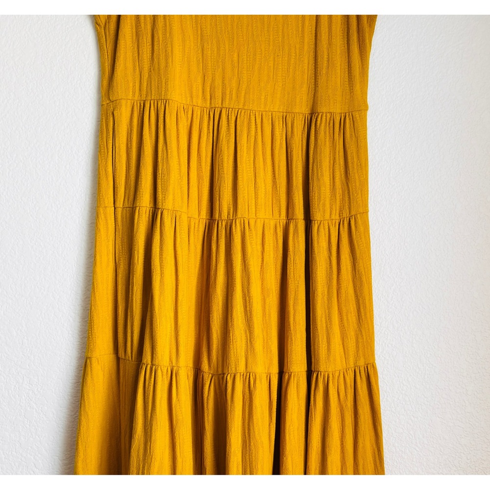 Maeve Anthropologie Mustard Yellow Tiered Maxi Dress Textured Knit — Size Medium - Picture 14 of 14